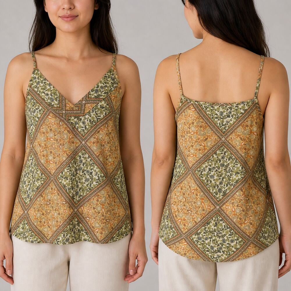 Twenty Second Patchwork Scarf Print V-Neck Cami Boho Tank Top Paisley Medium